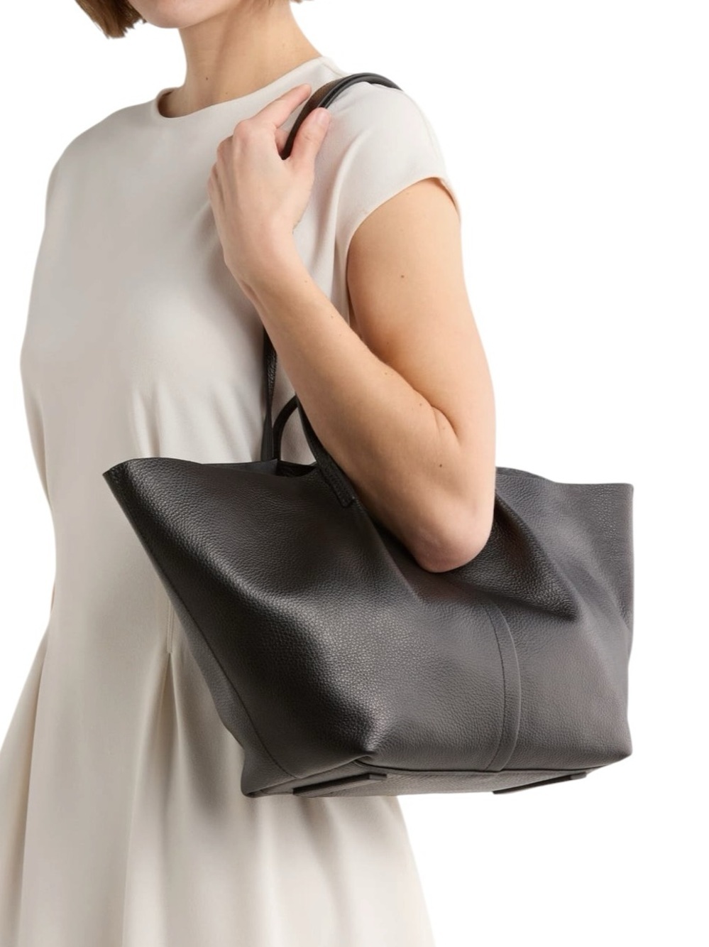 AllSaints Odette Black Pebbled Leather Tote Bag Large Shopper NWT Dust Bag Inclu - Picture 5 of 6
